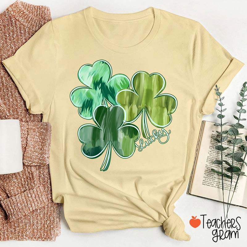 Watercolor Lucky Shamrock Teacher T-Shirt