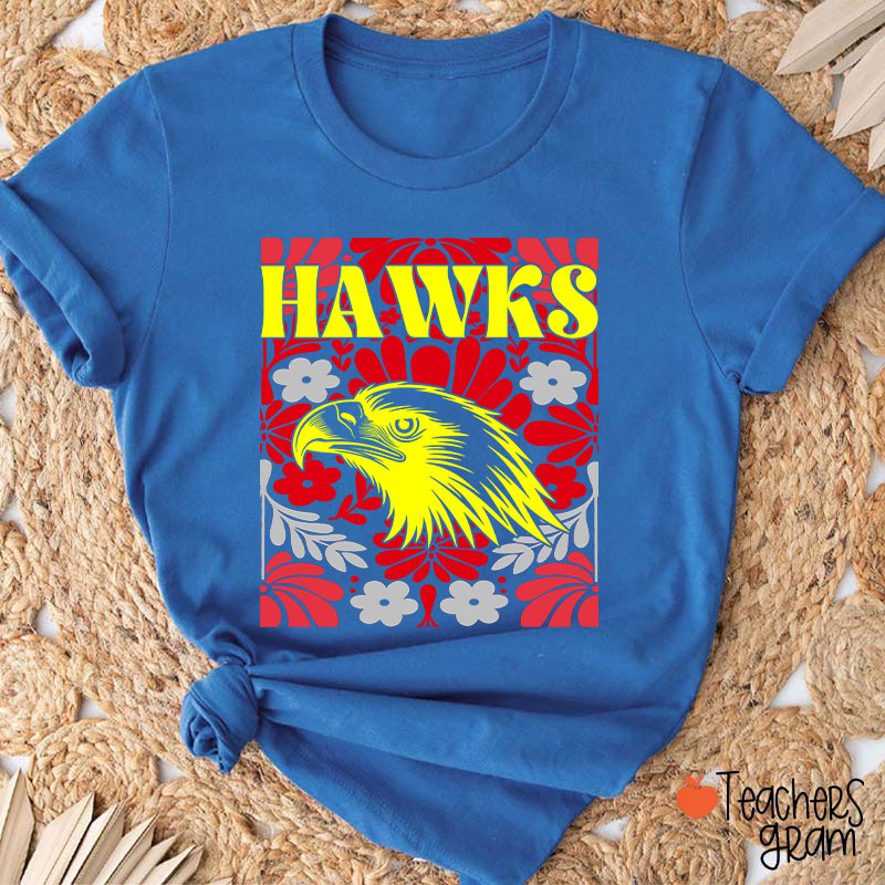 Personalized Mascot Floral School Spirit Game Day Teacher T-Shirt