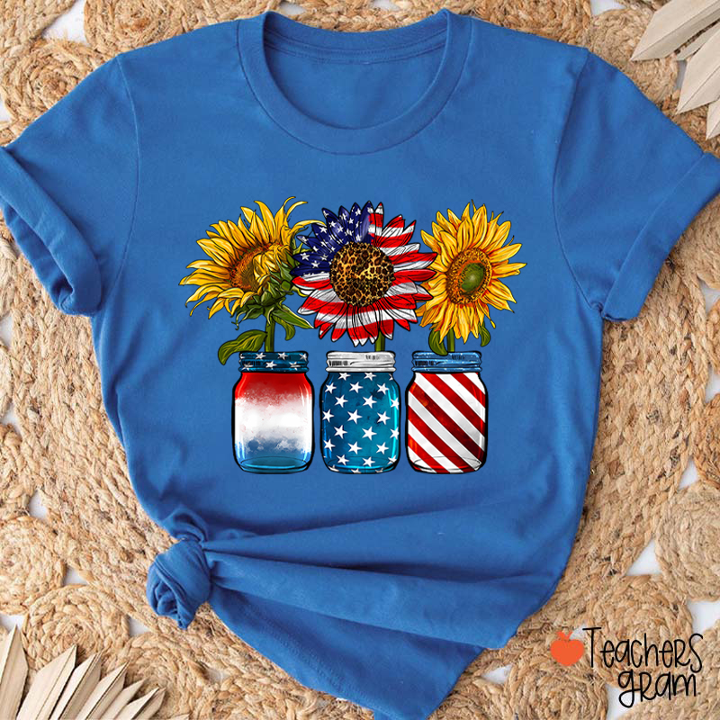 America Sunflower Teacher T-Shirt