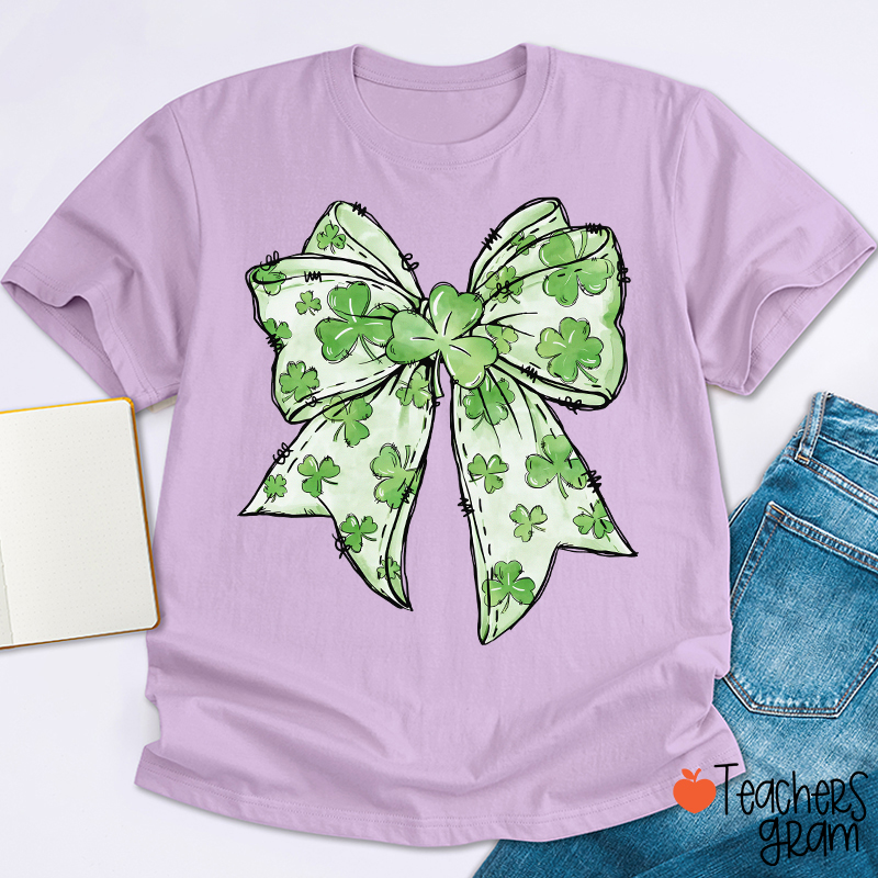 Coquette Shamrock Bow St Patrick's Teacher T-Shirt