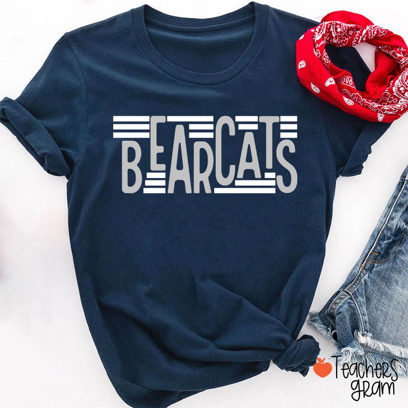 Personalized Mascot Staggered Lines School Spirit Teacher T-Shirt