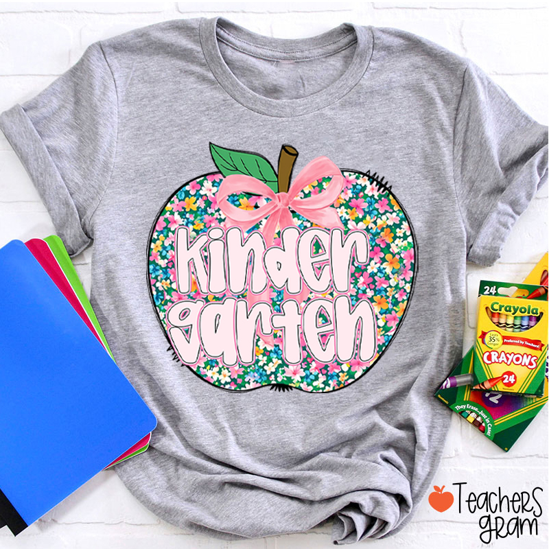 Personalized Grade Flowers Apple Teacher T-Shirt