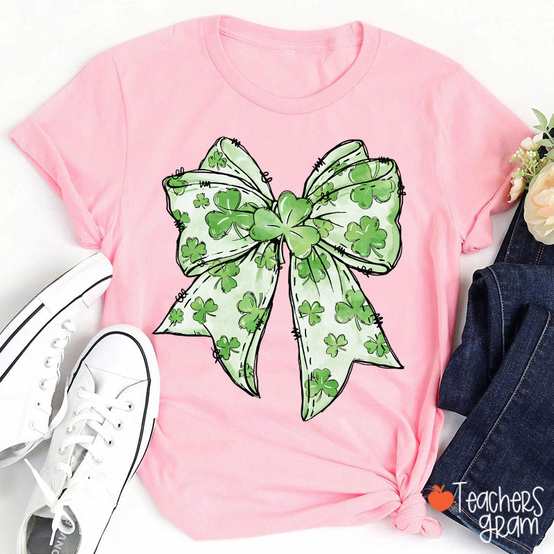Coquette Shamrock Bow St Patrick's Teacher T-Shirt