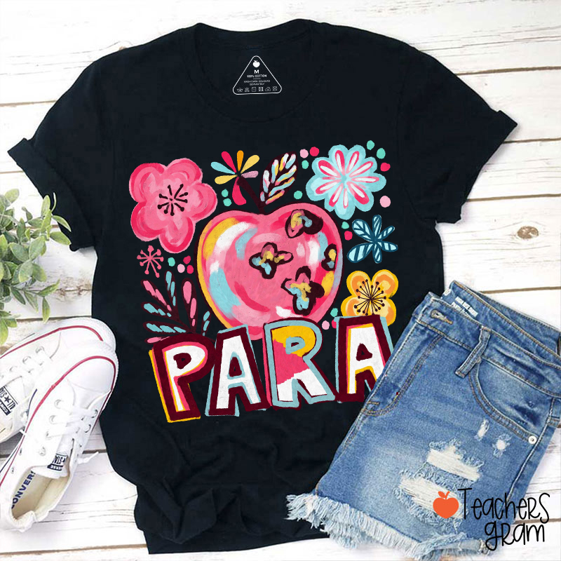 Personalized Floral Apple Bold Letter Teacher T-Shirt
