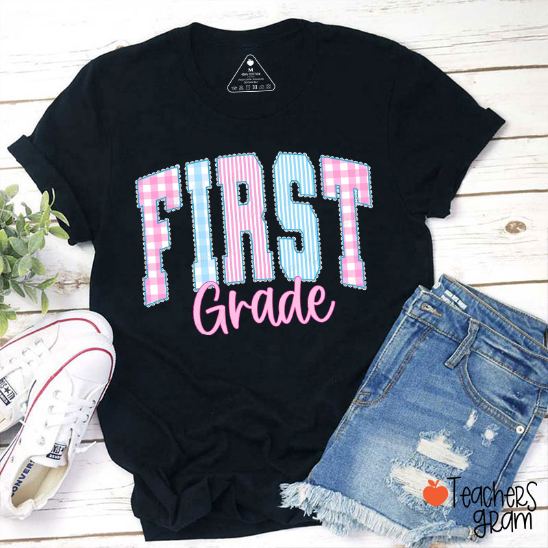 Personalized Grade Checkered Varsity Teacher T-Shirt