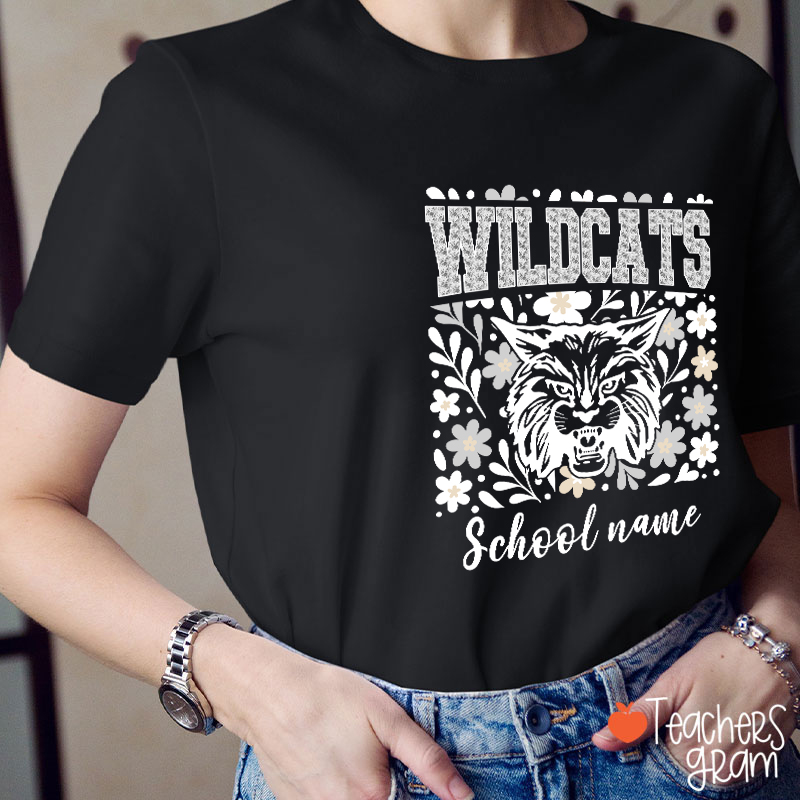 Personalized Mascot And School Name Flowers School Spirit Teacher T-Shirt