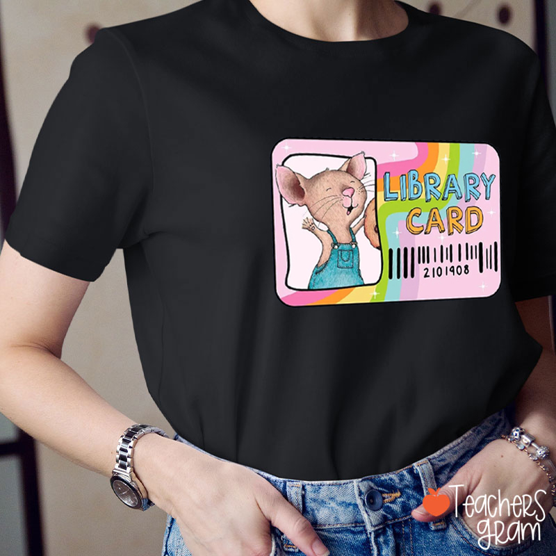 Overalls Mouse Library Card Teacher T-Shirt