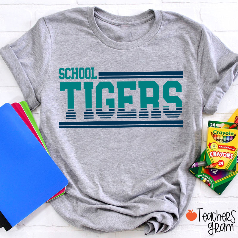 Personalized Mascot Contrasting Lines School Spirit Teacher T-Shirt    