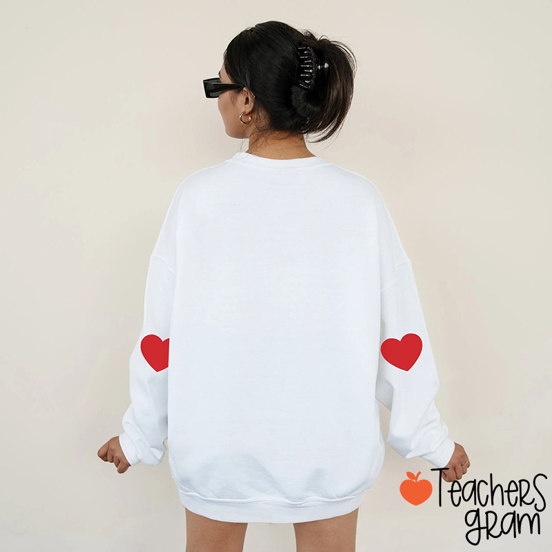 Valentine Heart Arm Teacher Sleeve Print Sweatshirt