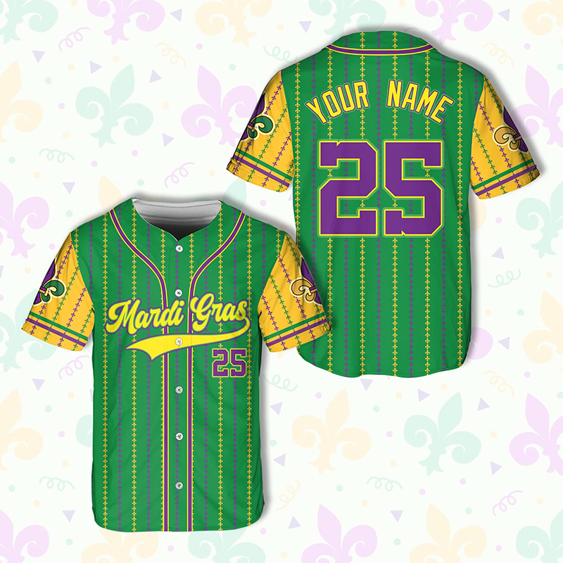 Personalized Name Mardi Gras Teacher Baseball Jersey