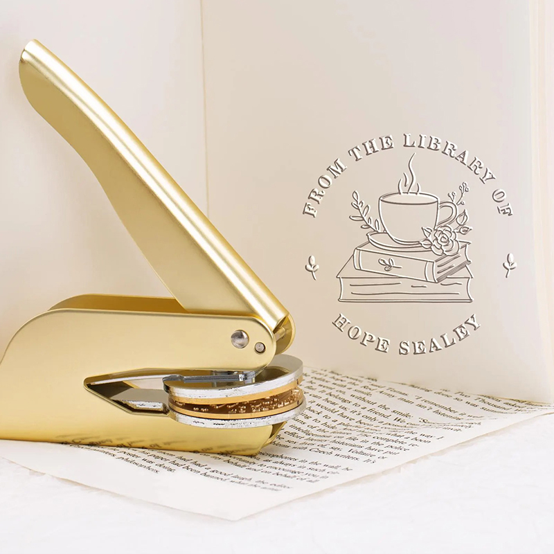 Personalized From The Library Book Coffee Teacher Embosser