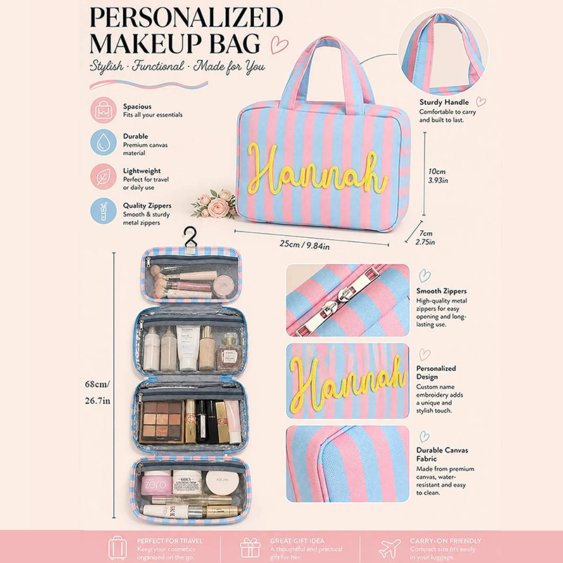 Personalized Name Expandable Hanging Travel Teacher Makeup Bag