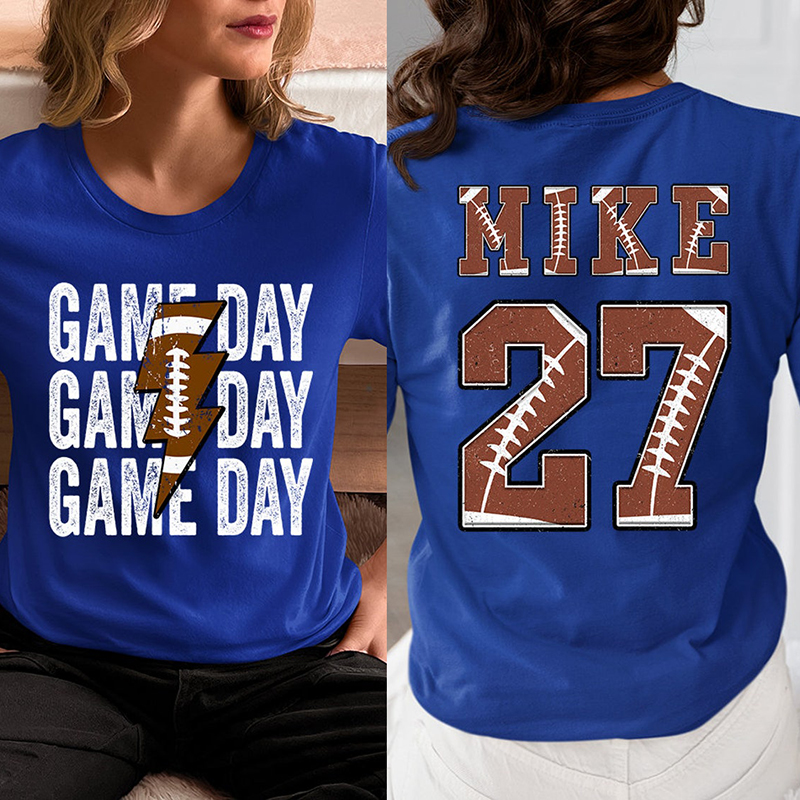 Personalized Mascot Name And Number Game Day Teacher Two Sided T-Shirt