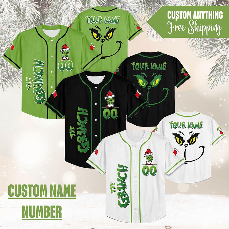Personalized Name And Number Green Monster Face Teacher Baseball Jersey