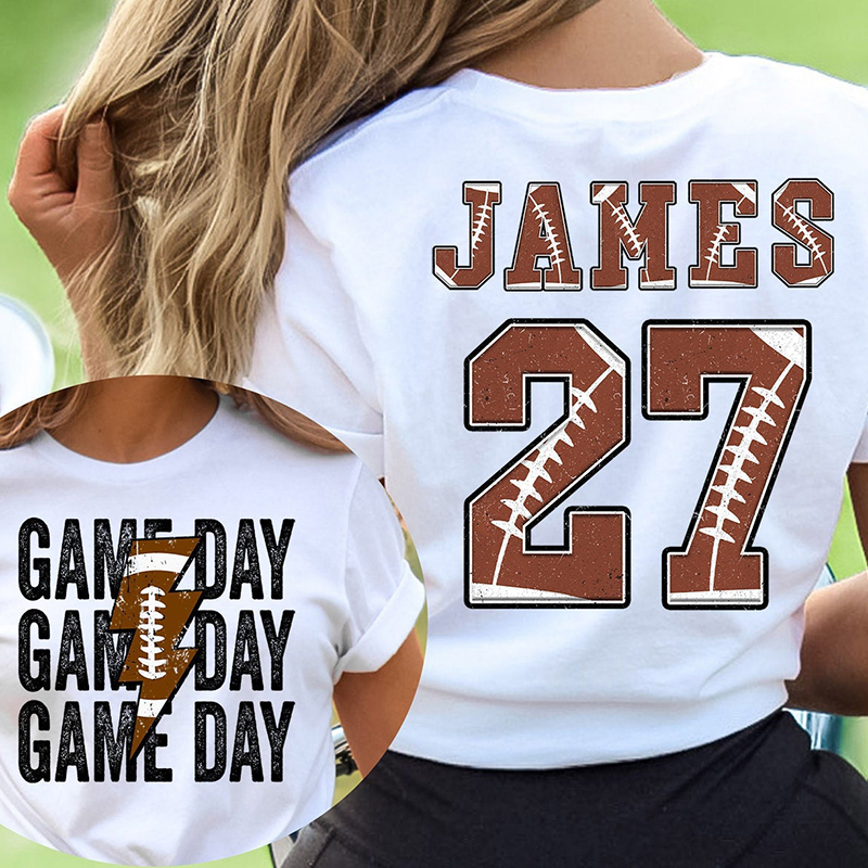 Personalized Mascot Name And Number Game Day Teacher Two Sided T-Shirt