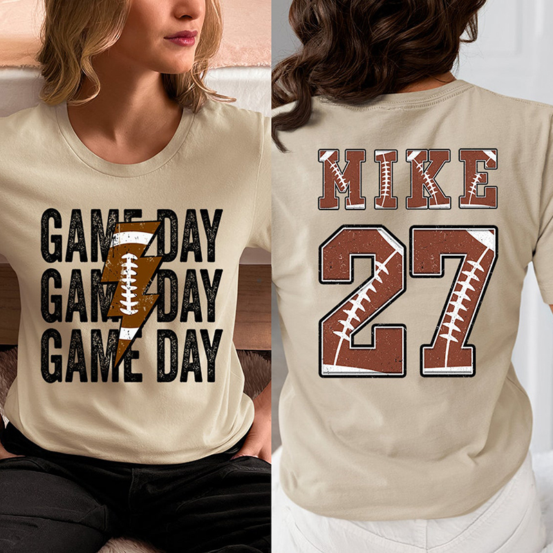 Personalized Mascot Name And Number Game Day Teacher Two Sided T-Shirt