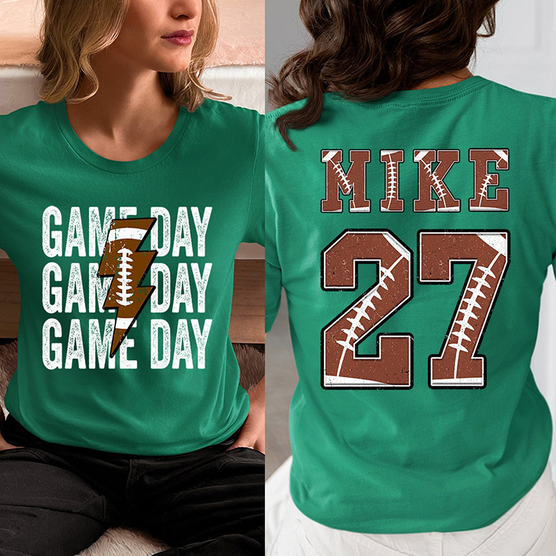 Personalized Mascot Name And Number Game Day Teacher Two Sided T-Shirt
