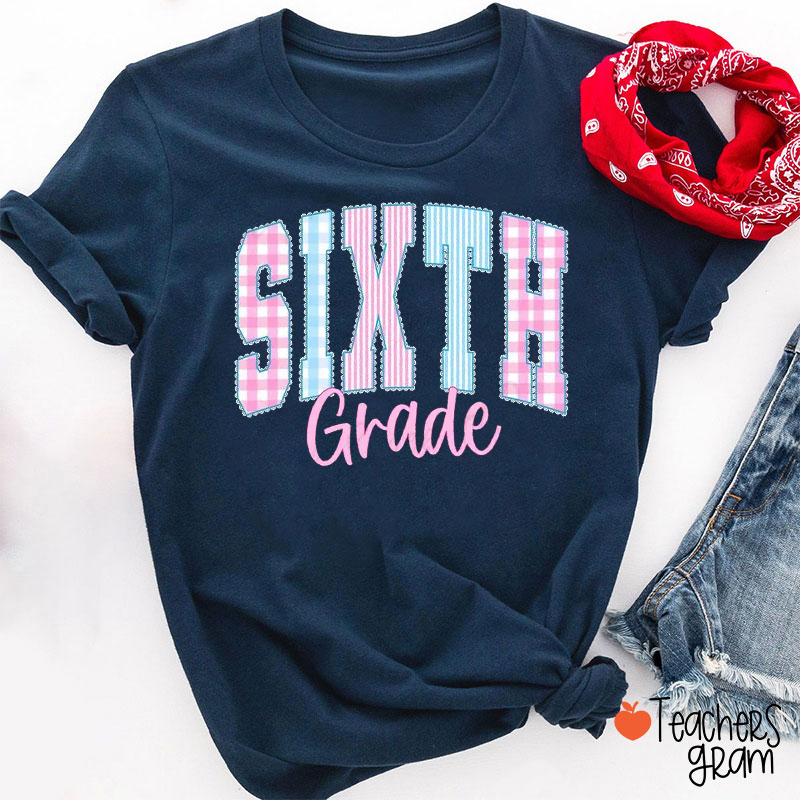 Personalized Grade Checkered Varsity Teacher T-Shirt