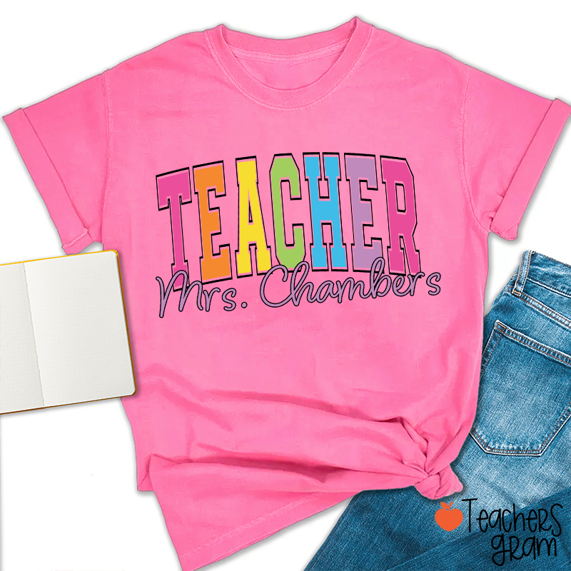 Personalized Name Grade Color Teacher T-Shirt