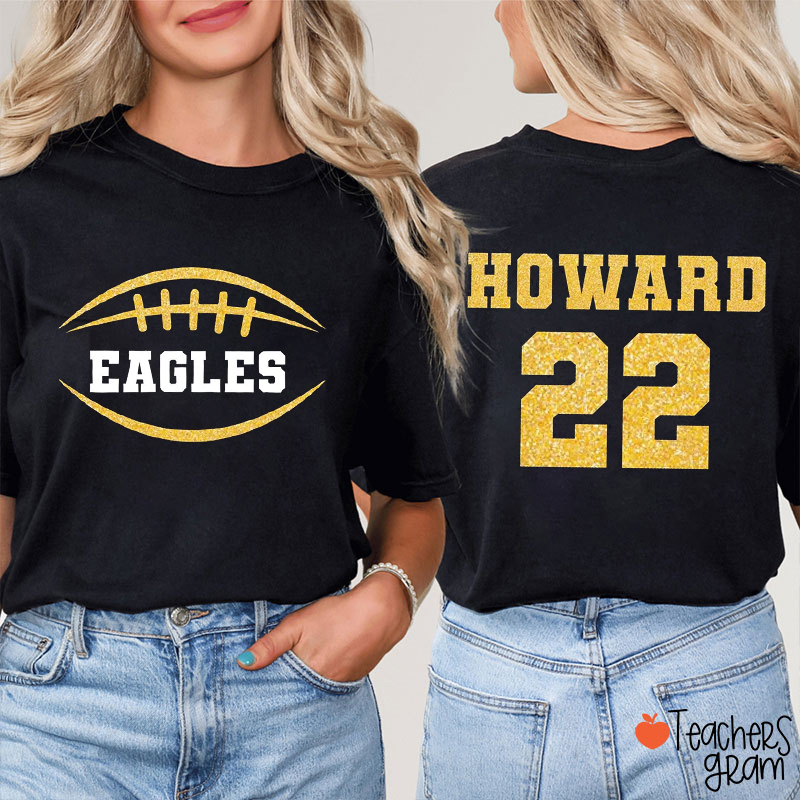 Personalized Mascot And Sport Imitation Glitter Teacher Two Sided T-Shirt