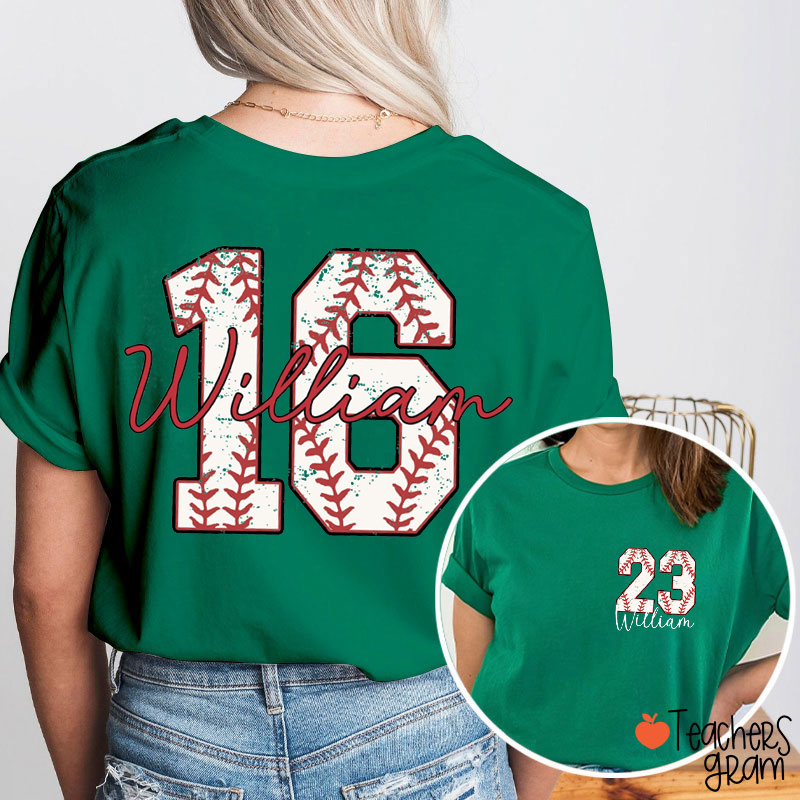 Personalized Sport And Number Game Day Teacher Two Sided T-Shirt