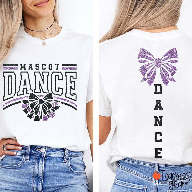 Personalized Mascot Dance Cheer Glitter Teacher Two Sided T-Shirt