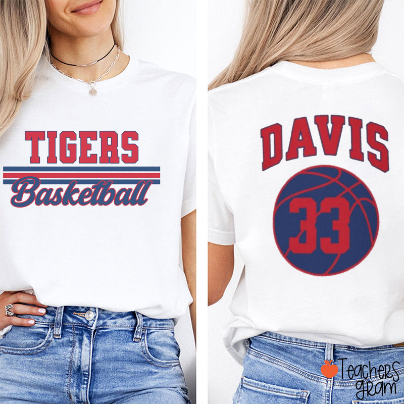 Personalized Mascot And Sport Contrasting Lines School Spirit Teacher Two Sided T-Shirt