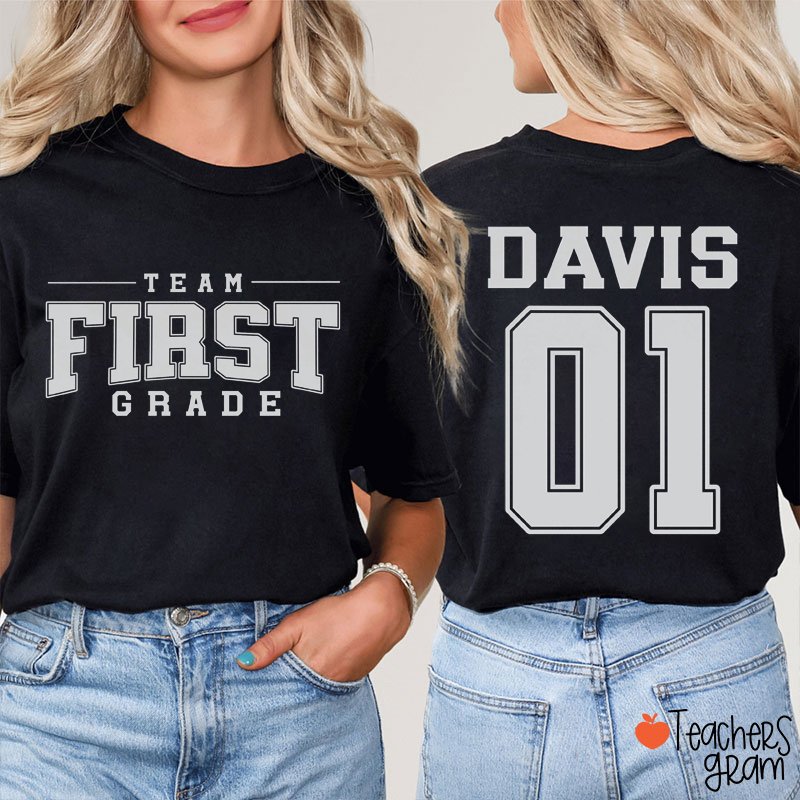 Personalized Grade Arched Fonts Back To School Teacher Two Sided T-Shirt