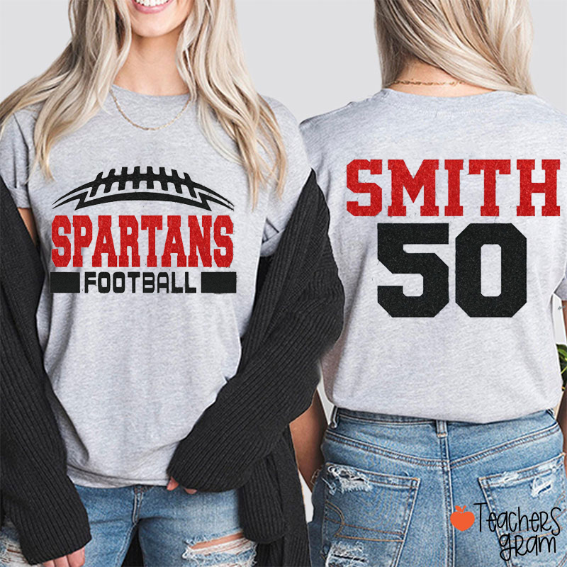 Personalized Mascot And Sport Game Number Imitation Glitter Teacher Two Sided T-Shirt