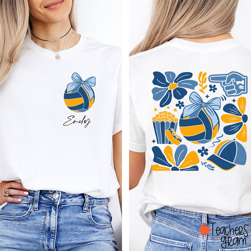 Personalized Sport Boho Floral Game Day Teacher Two Sided T-Shirt