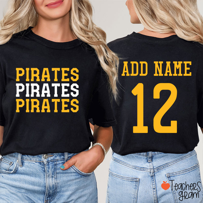 Personalized Mascot And Name Contrasting Colors  Teacher Two Sided T-Shirt