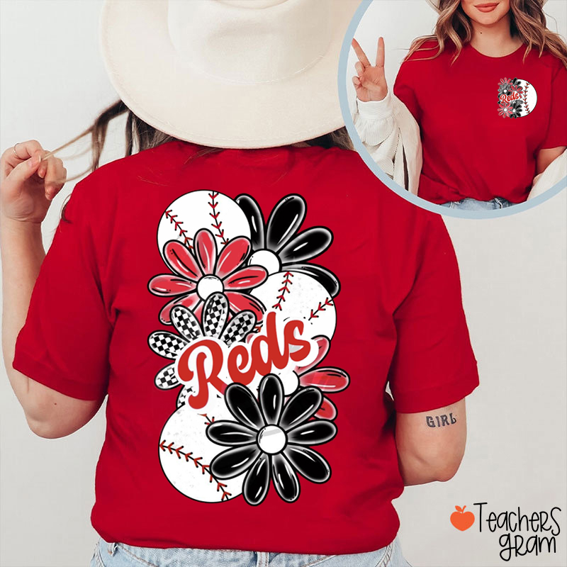 Personalized Mascot And Sport Floral Pocket Teacher Two Sided T-Shirt