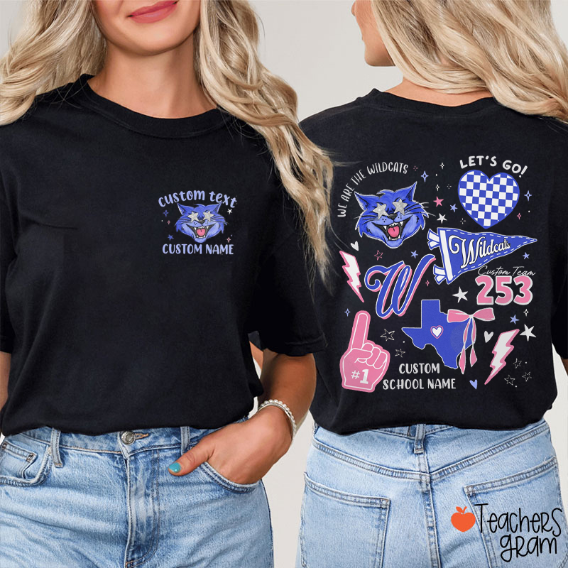 Personalized Mascot Retro Cheer For Them School Spirit Teacher Two Sided T-Shirt