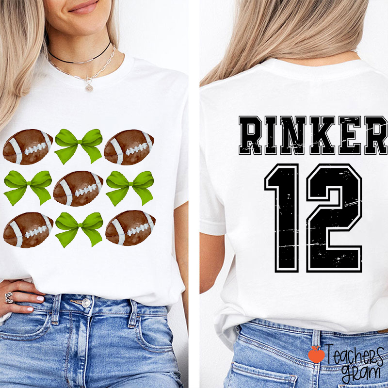 Personalized Sport And Number Team Game Sport Bow Teacher Two Sided T-Shirt