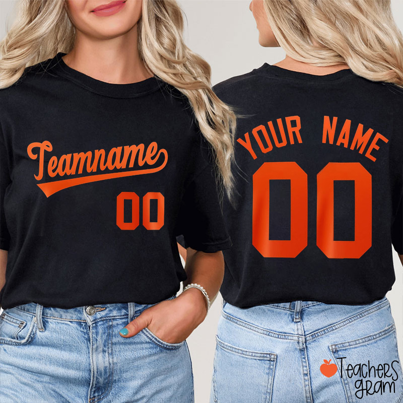Personalized Team Name And Number Game Day Teacher Two Sided T-Shirt