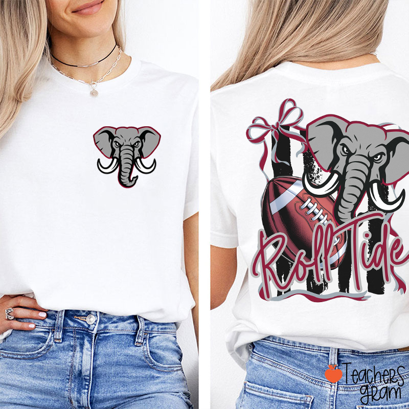 Personalized Mascot And Sport Striped Bow School Spirit Teacher Two Sided T-Shirt