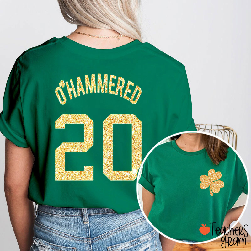 Personalized Name And Number Shamrock Glitter Teacher Two Sided T-Shirt