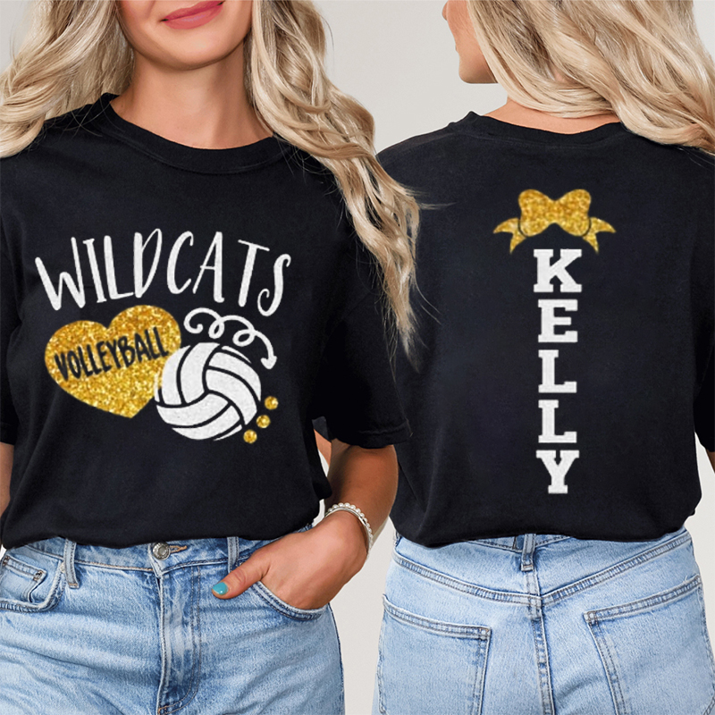 Personalized Mascot Sport And Name Heart Bow Teacher Two Sided T-Shirt