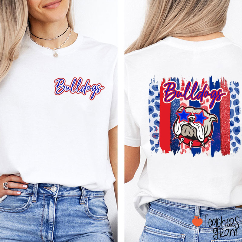 Personalized Mascot Leopard Starry Eyes Game Day Teacher Two Sided T-Shirt