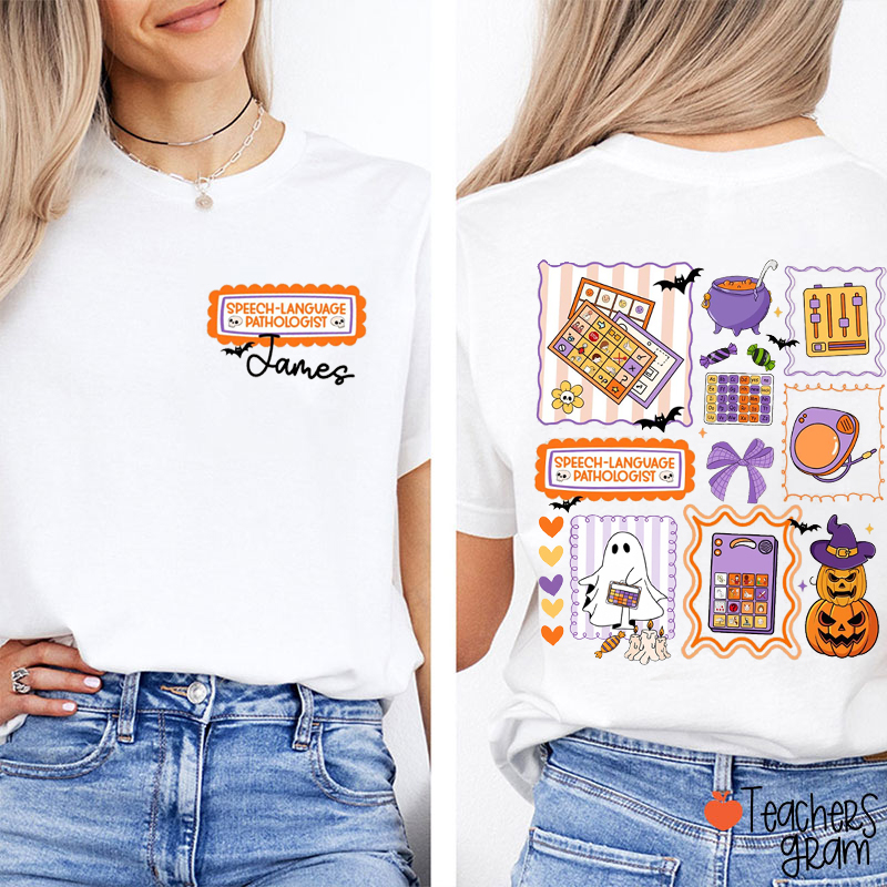 Personalized Halloween Speech Language Pathologist Teacher Two Sided T-Shirt