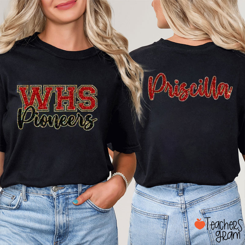 Personalized Mascot And School Jersey Teacher Two Sided T-Shirt
