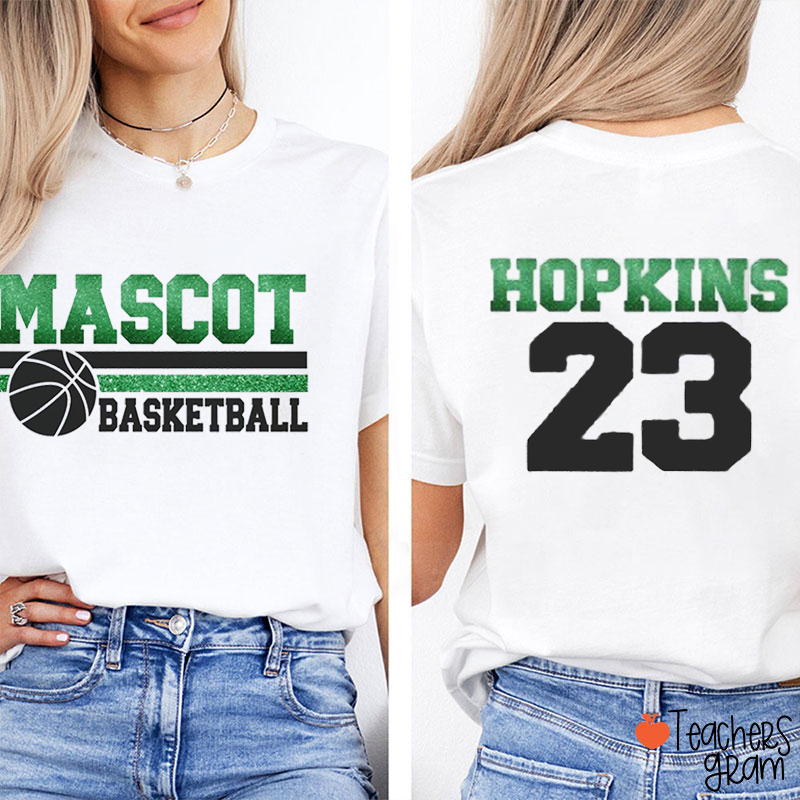 Personalized Mascot And Sport Imitation Glitter School Spirit Teacher Two Sided T-Shirt