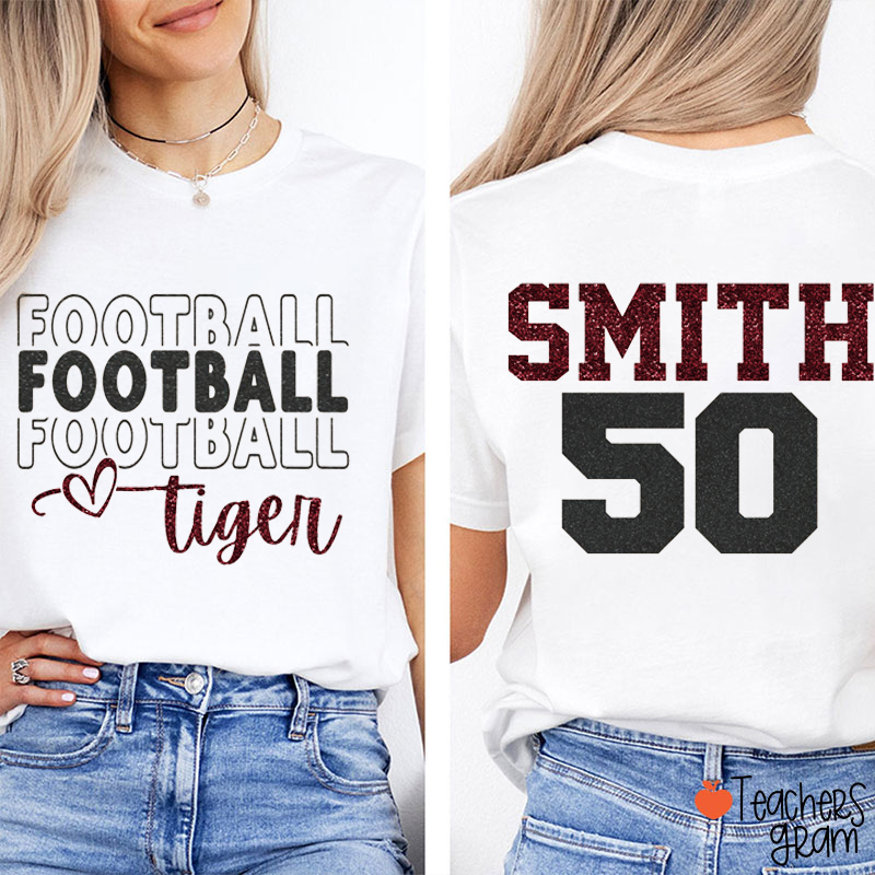 Personalized Sports And Mascot Imitation Glitter Favorite Team Teacher Two Sided T-Shirt