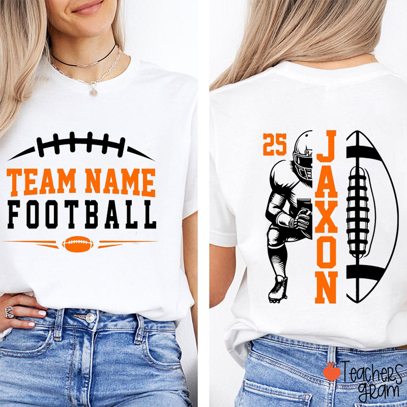 Personalized Team Name Football Season Game Day Teacher Two Sided T-Shirt