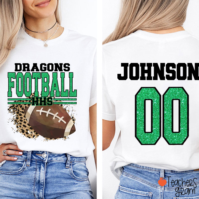 Personalized Mascot And Sport Leopard Faux Glitter Teacher Two Sided T-Shirt