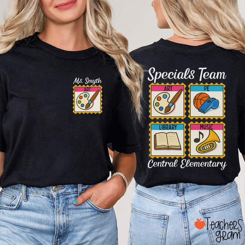 Personalized Name And Subject Specials Team Teacher Two Sided T-Shirt