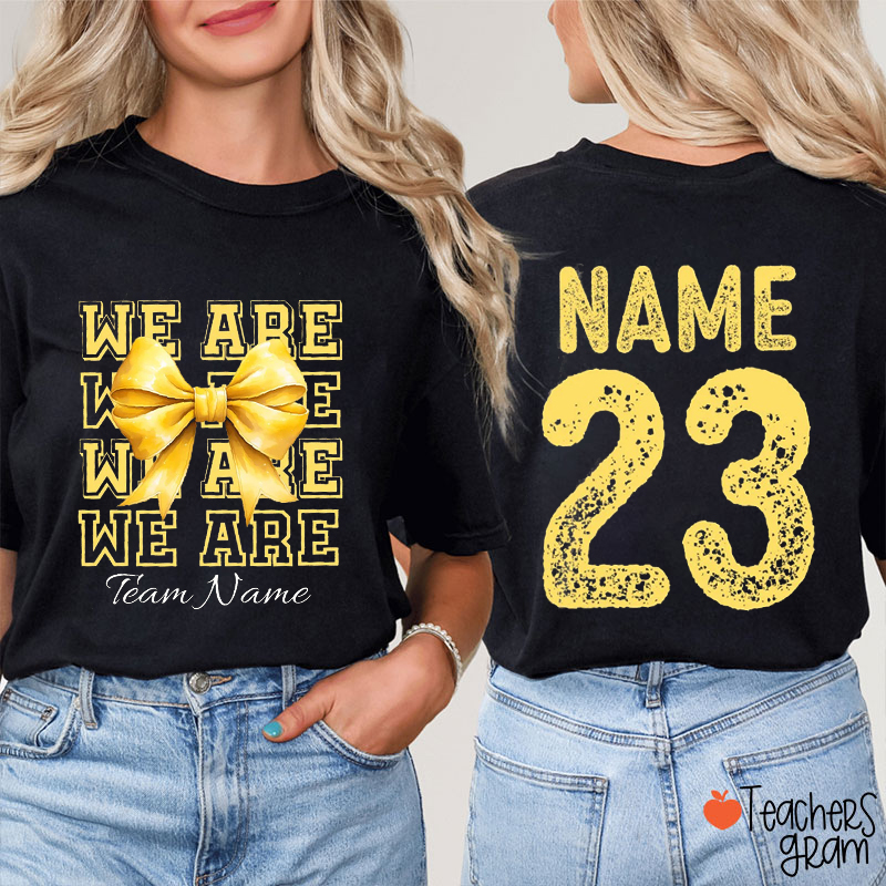 Personalized Mascot Bow We Are School Spirit Teacher Two Sided T-Shirt