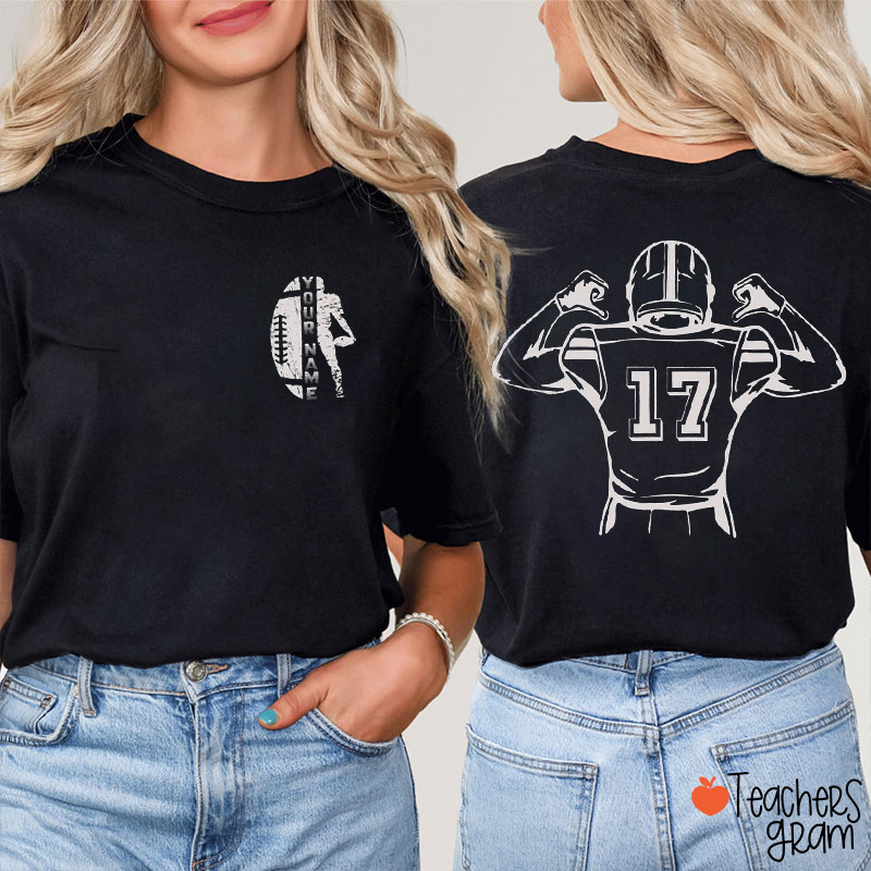 Personalized Name Football Season Teacher Two Sided T-Shirt