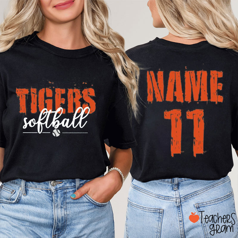 Personalized Mascot And Sport Splashing Ink Brushstrokes Teacher Two Sided T-Shirt