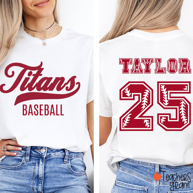 Personalized Mascot And Sport Ball Pattern Letters Teacher Two Sided T-Shirt